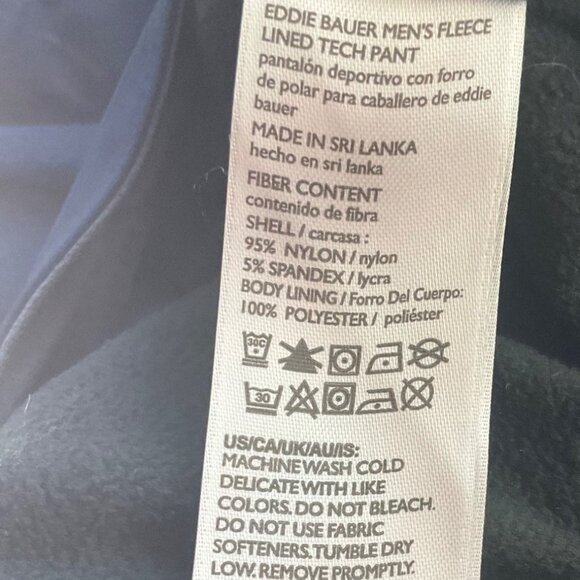 Eddie Bauer Mens 36 Winter Tech Pants Navy Blue Fleece-Lined Nylon Stretch - Picture 5 of 16